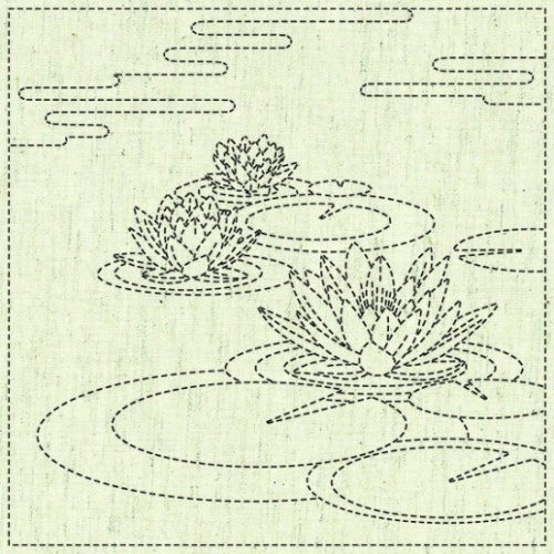 Sashiko Cloth Panel - Water Lily